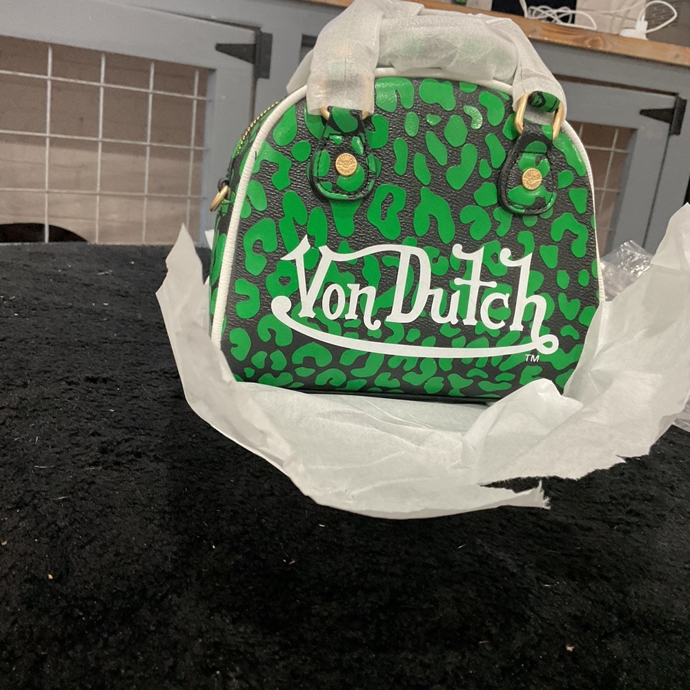 Von Dutch Green and Black Mini Bag with Heart Pattern